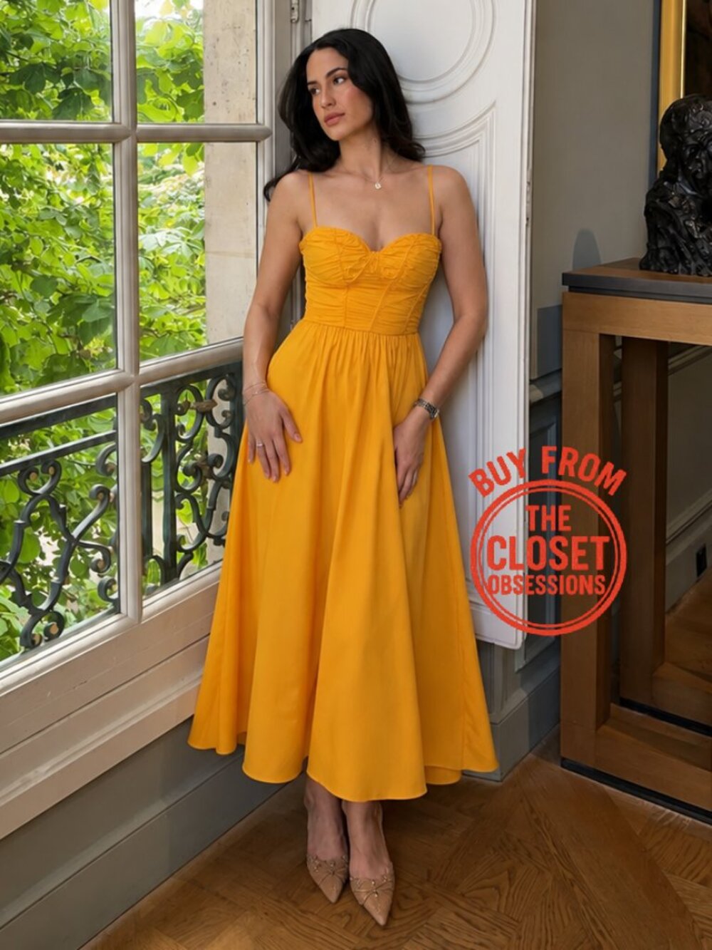 Mango Italian Summer Corset Midi Dress Yellow Resort NWT